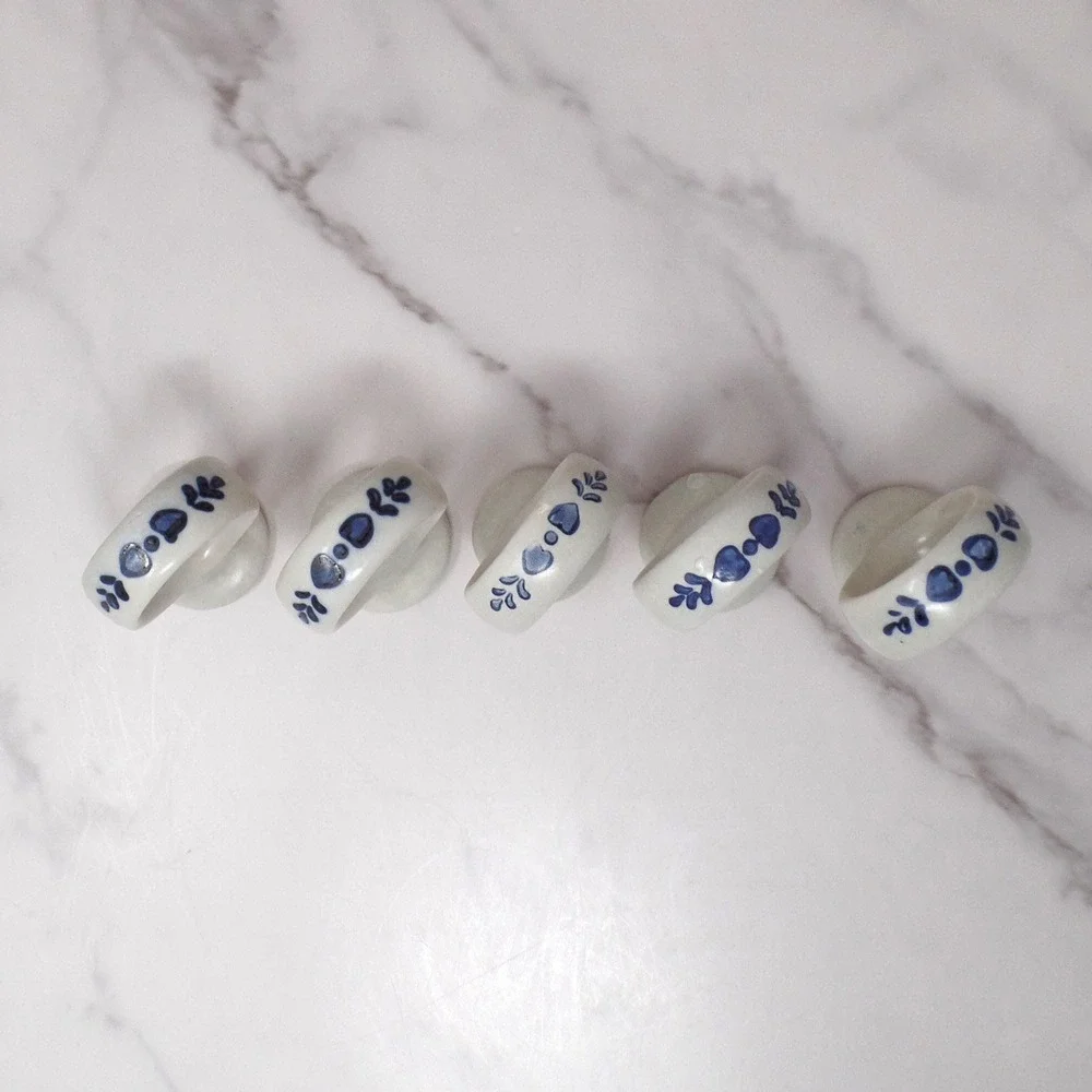 Vintage Ceramic Pfaltzgraff Yorktowne Napkin Rings, set of 5  (1980s-90s)